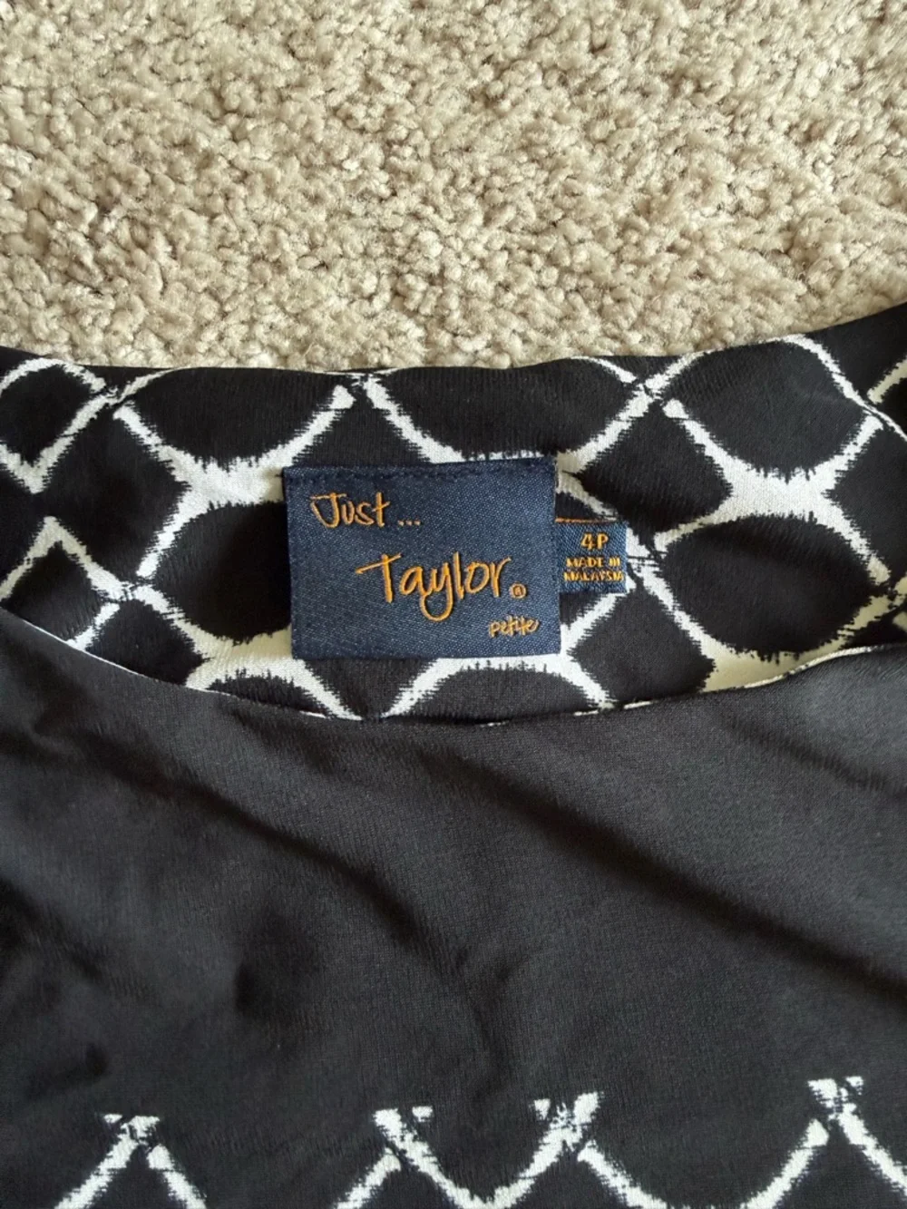 Taylor Black & White Geometric Tie-Waist Midi Dress - Picture 7 of 7